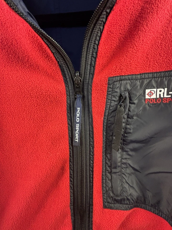 Abrigo reversible vintage Polo Sport RL-67 rojo polar o nailon azul marino para hombre talla XXL Foto 3 de 4