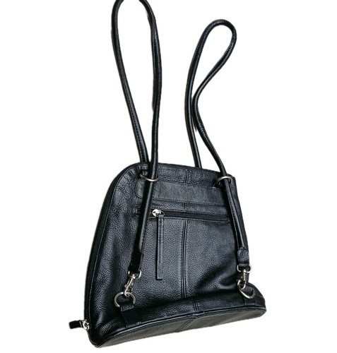 Clarks Medium Black Leather Shoulder Bag Slingback Backpack Purse - Picture 2 of 11