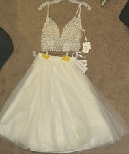 David's Bridal White Tulle skirt and Beaded Sequin top Size 2