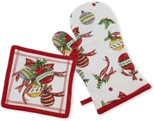 Boston International Cotton Oven Mitt and Pot Holder, Christmas Bells