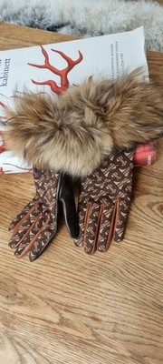 Absolut phantastische  BURBERRY Handschuhe Logoprint Stoff, innen Leder NEU