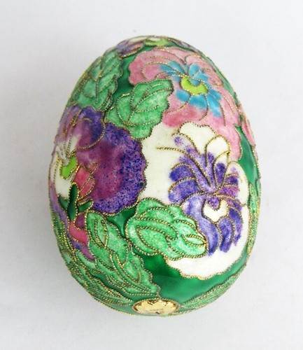 Vintage Cloisonne Enamel Pansy Flower Pansies Easter Holiday Egg Decoration - Picture 3 of 5