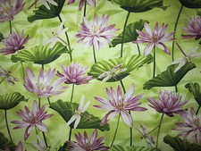 Dragonfly Dragon Fly Water Lilly Metallic Gold Green Purple Cotton Fabric FQ