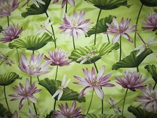 Dragonfly Dragon Fly Water Lilly Metallic Gold Green Purple Cotton Fabric BTHY 