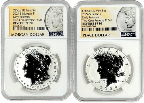 2024 S Reverse Proof 70 Early Releases Morgan and Peace Dollar 2 Coin Set NGC