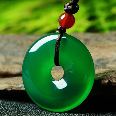 Beautiful Natural Chinese Icy Translucent Emerald Green Jade Lucky Donut Pendant