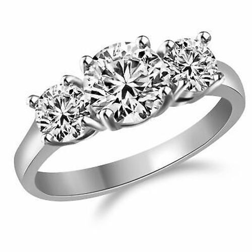 1.5 Ct Three Stone CZ Moissanite Ring in Sterling Silver