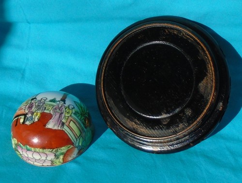 vaso zenzero porcellana smaltata cinese vintage, altezza 81/4", scena signore cinese - Foto 7 di 12