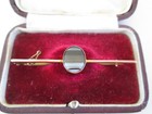 ANTIQUE EDWARDIAN 9ct GOLD & OVAL AGATE PIN BAR BROOCH @2.6g