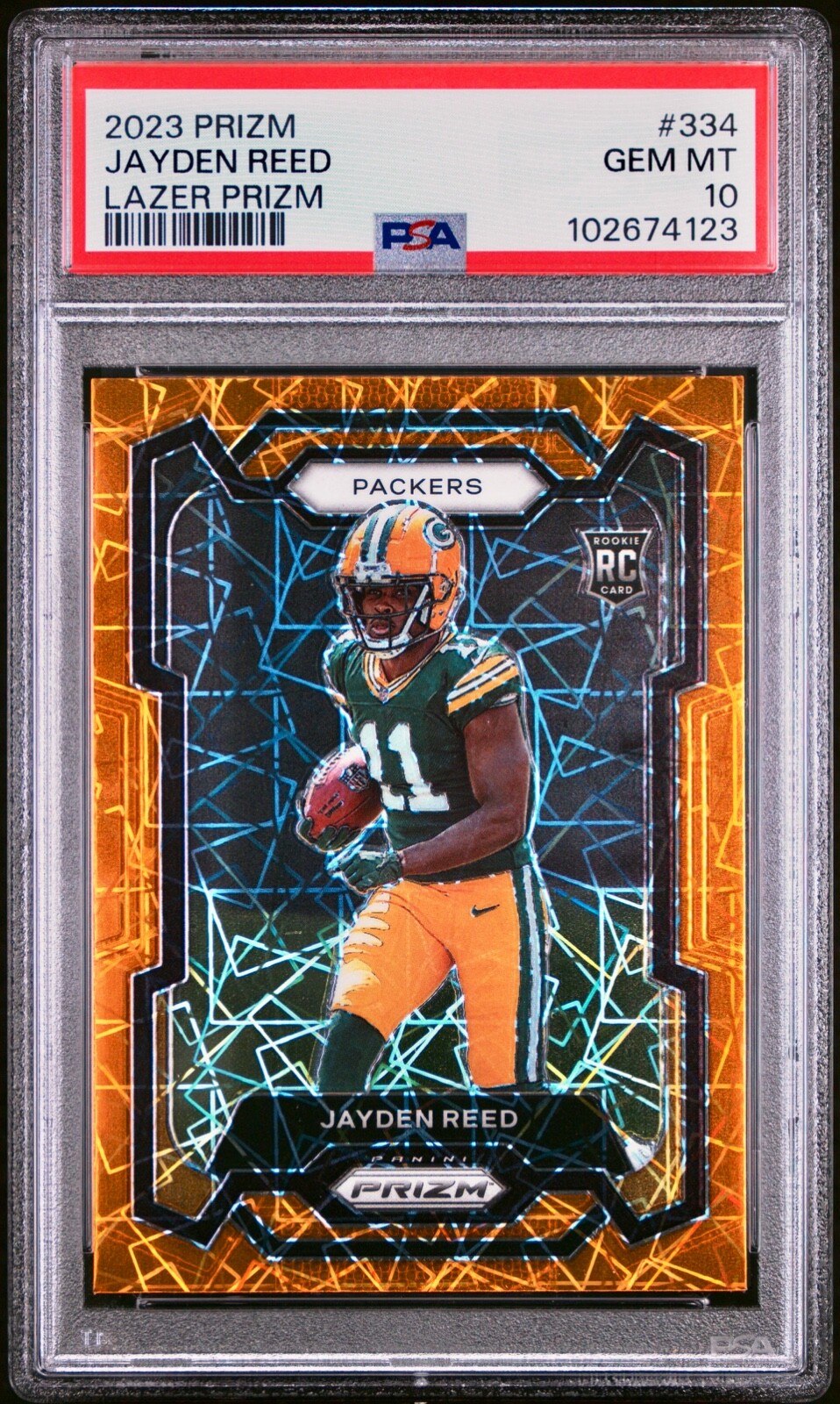 2023 Panini Prizm - Jayden Reed Rookie Orange Lazer Prizm PSA 10 #334 RC Packers