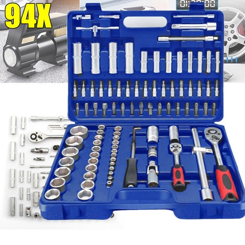 94 PC 1/4"&1/2" DRIVE SOCKET RATCHET DRIVER SOCKET SET IN CASE CAR
