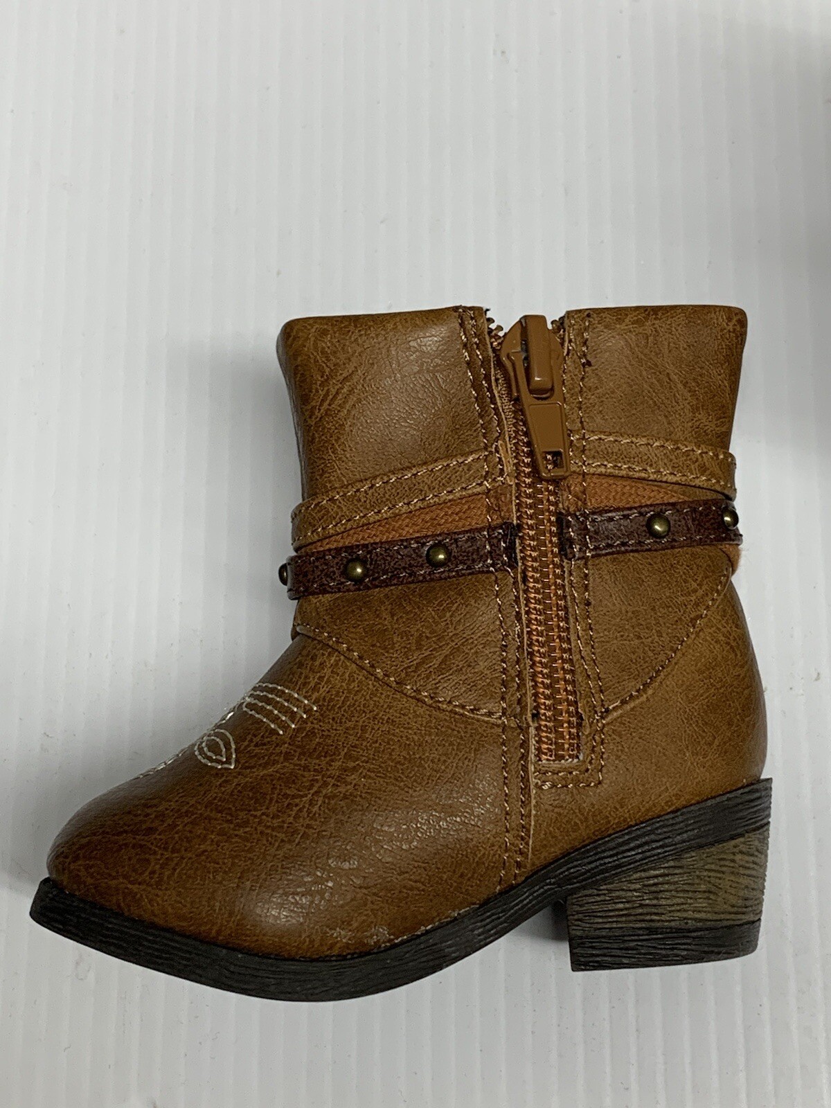 Garanimals Girls Boots Toddler Brown White Stitching Zipper Size 3 Cowgirl - Picture 10 of 22