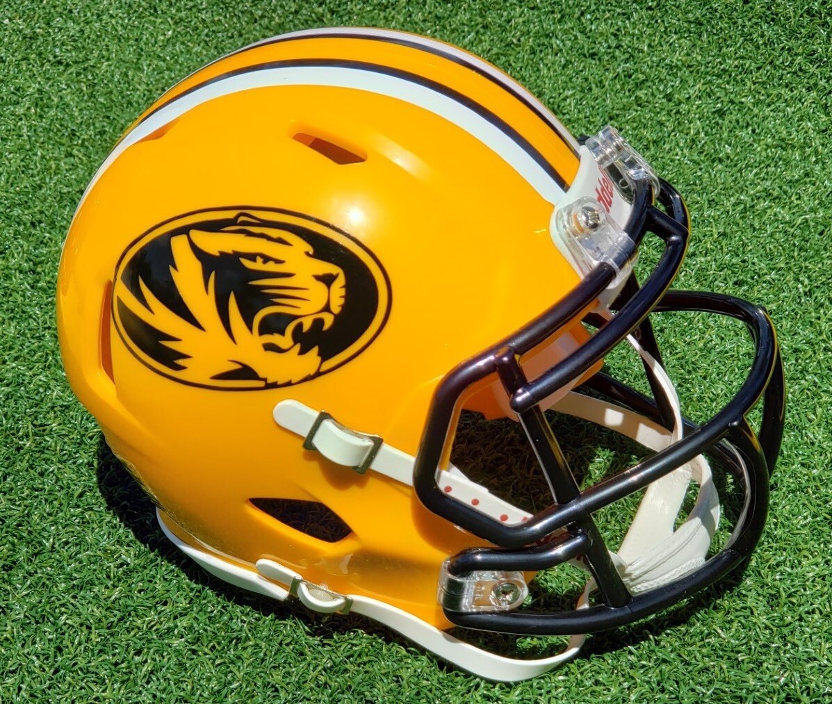 MISSOURI TIGERS YELLOW 2023 vs KANSAS STATE 61 YD. FG WIN FOOTBALL MINI HELMET MISSOURI TIGERS YELLOW 2023 vs KANSAS STATE 61 YD. FG WIN FOOTBALL MINI HELMET