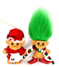 Vintage 3" Russ Christmas Scarf Troll Doll With Mrs Claus Ornament