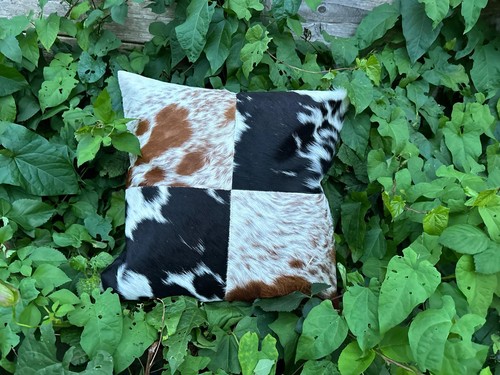 Exclusive Design Cow Hide Patchwork Cushion Cover Cowhide Leather Pillow Case - Picture 93 of 135