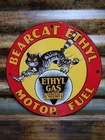 VINTAGE BEARCAT ETHYL PORCELAIN SIGN FUEL OIL GAS PUMP PLATE GENERAL MOTORS CAT