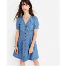 Madewell Blue Cotton Lyocell Lightweight Fitted Denim DAYLILLY Shirt Dress 2