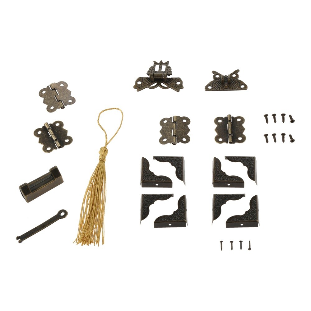 Lock Latch Hinges Corner Protectors Set for Jewelry Box Toolcase Furniture Decor