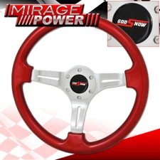 350mm 6 Bolt Hole Red Trim Steering Wheel Chrome Center Streak Jdm Horn