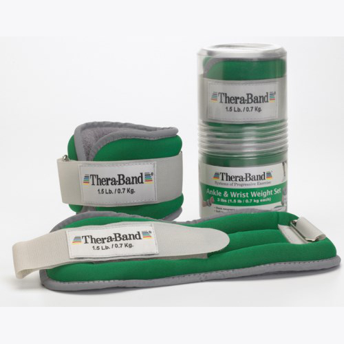 THERABAND ANKLE WRIST WEIGHTS 1.5lb Each 3lb PAIR Adjustable Rehab Exercise GRN