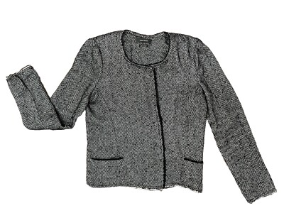 Isabel Marant Navy Cotton Linen Herringbone Jacket Sz F38 US6 Fringe Trim