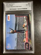 2022 Topps Now Formula 1 Max Verstappen Most Wins Season TCC Graded Gem Mint 10