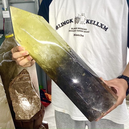 18.48LB Natural black crystal and yellow crystal coexisting quartz pillar - Picture 7 of 12