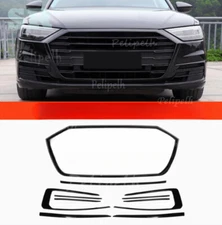 Glossy Black Front Bumper + air-inlet grille Molding Trim Fits Audi A8 2019-2021