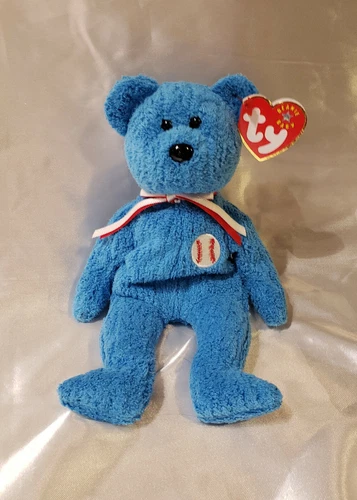 TY Beanie Baby Addison - Soft Fuzzy Blue Baseball Teddy Bear Vintage 2001 MWMT