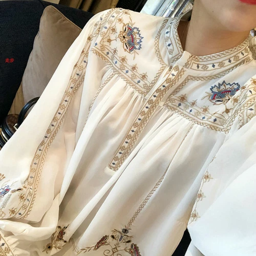 Dama Bordada Floral Blusa Camisa Prendas para el torso Suelta Étnica Retro Elegante Elegante - Imagen 10 de 12