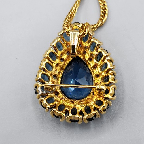 Vintage Panetta Signed Blue Diamante Teardrop Halo Gold Plated Pendant Brooch - Picture 3 of 15