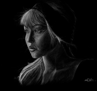 Shadows Of Hope Original White Charcoal Pencil Art on A4 Black Paper Signed