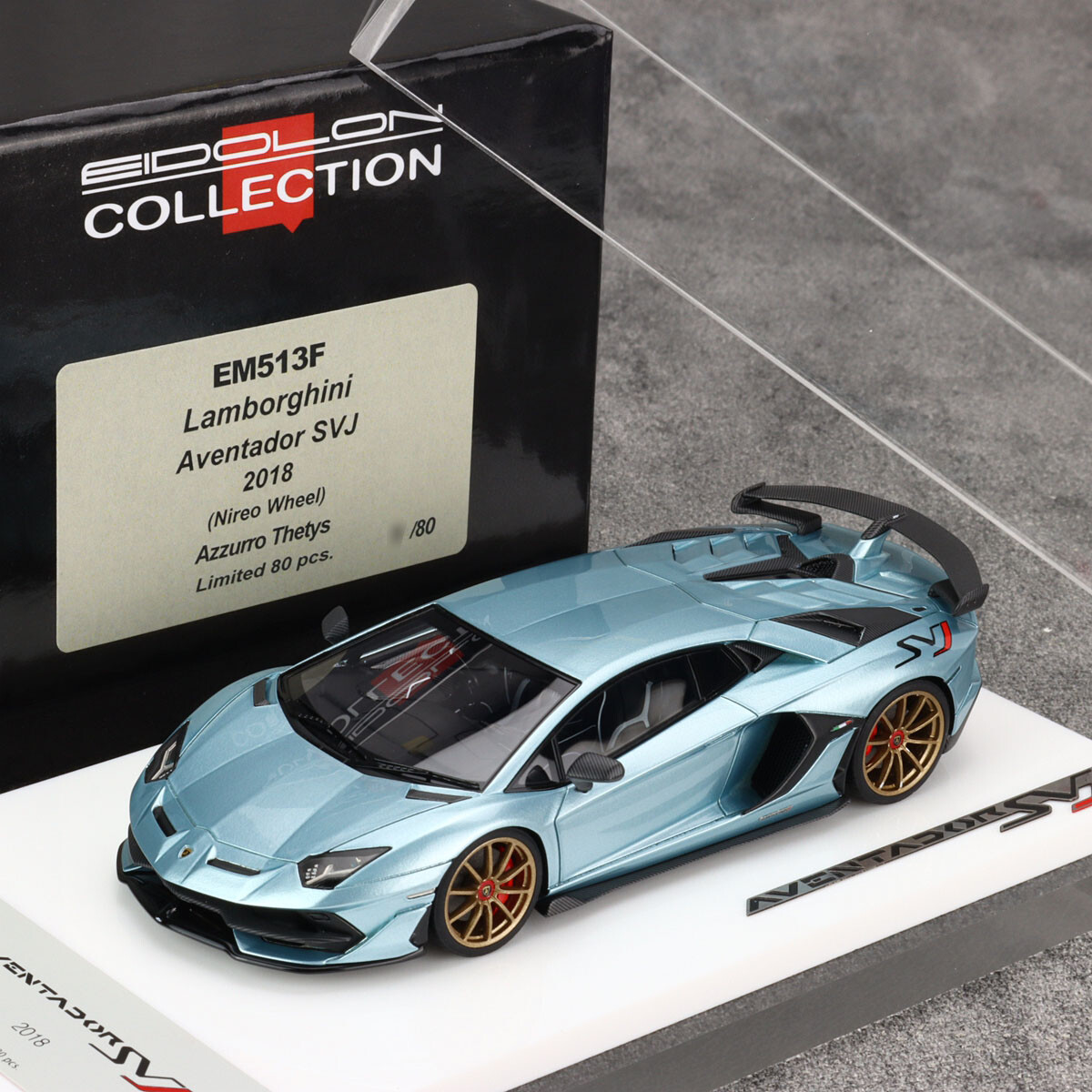 EM513F Make Up 1:43 Lamborghini Aventador SVJ Niero Car Model