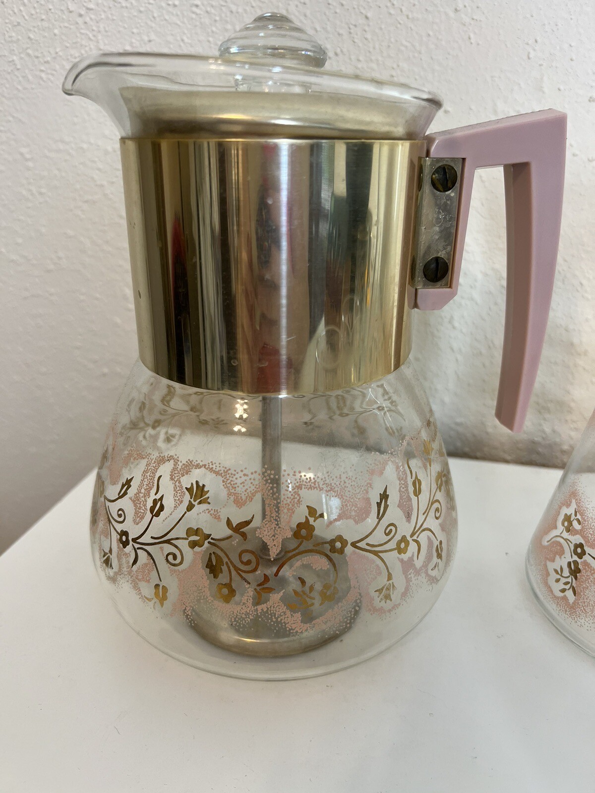 Vintage 4 Pc PercKing Pink Gold, Creamer and Sugar Percolator & Juice