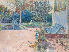 Landscape window flower garden C. Larsson Tile Mural Backsplash Marble Ceramic