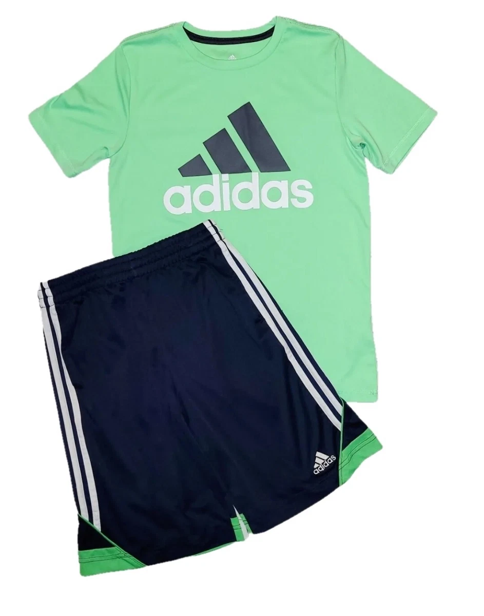 Adidas Youth Medium 10 12 Athletic 3 stripe Shorts Logo Tshirt