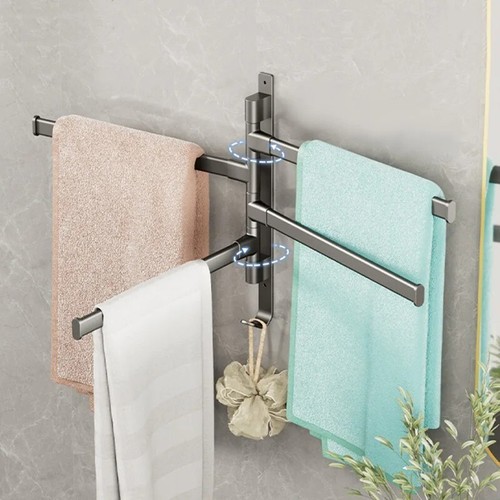 Rotating Towel Rail Bathroom Towel Bar Wall Mounted Rack Holder Aluminium - Picture 6 of 10