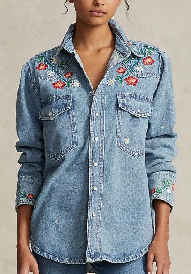 Embroidered store denim blouse