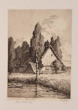 Cornelius Rogge / etching / autographed / summer evening in Worpswede