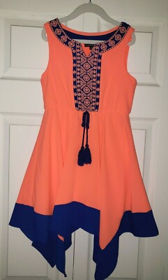 My Michelle Girls Neon Orange/Coral Royal Blue Handkerchief Dress, 7 ( Dillards) | eBay