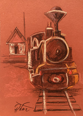 locomotive  Impressionism Pastel Painting Drawing Dorothy Laz