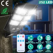 126W/252W Solar Powered Wall Light Outdoor PIR Motion Sensor Lamp+Remote Control