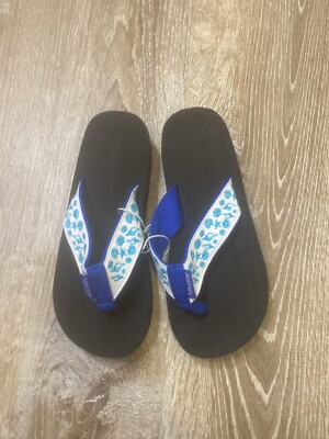Tidewater Flip Flop Women 5.5 Blue White Seashell Beach Nautical Ribbon NEW NWOT