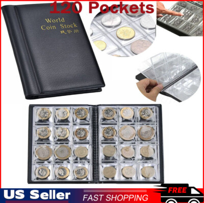 Black 120 Pockets Coin Collection Storage Book Album Money Holder Coins Folder