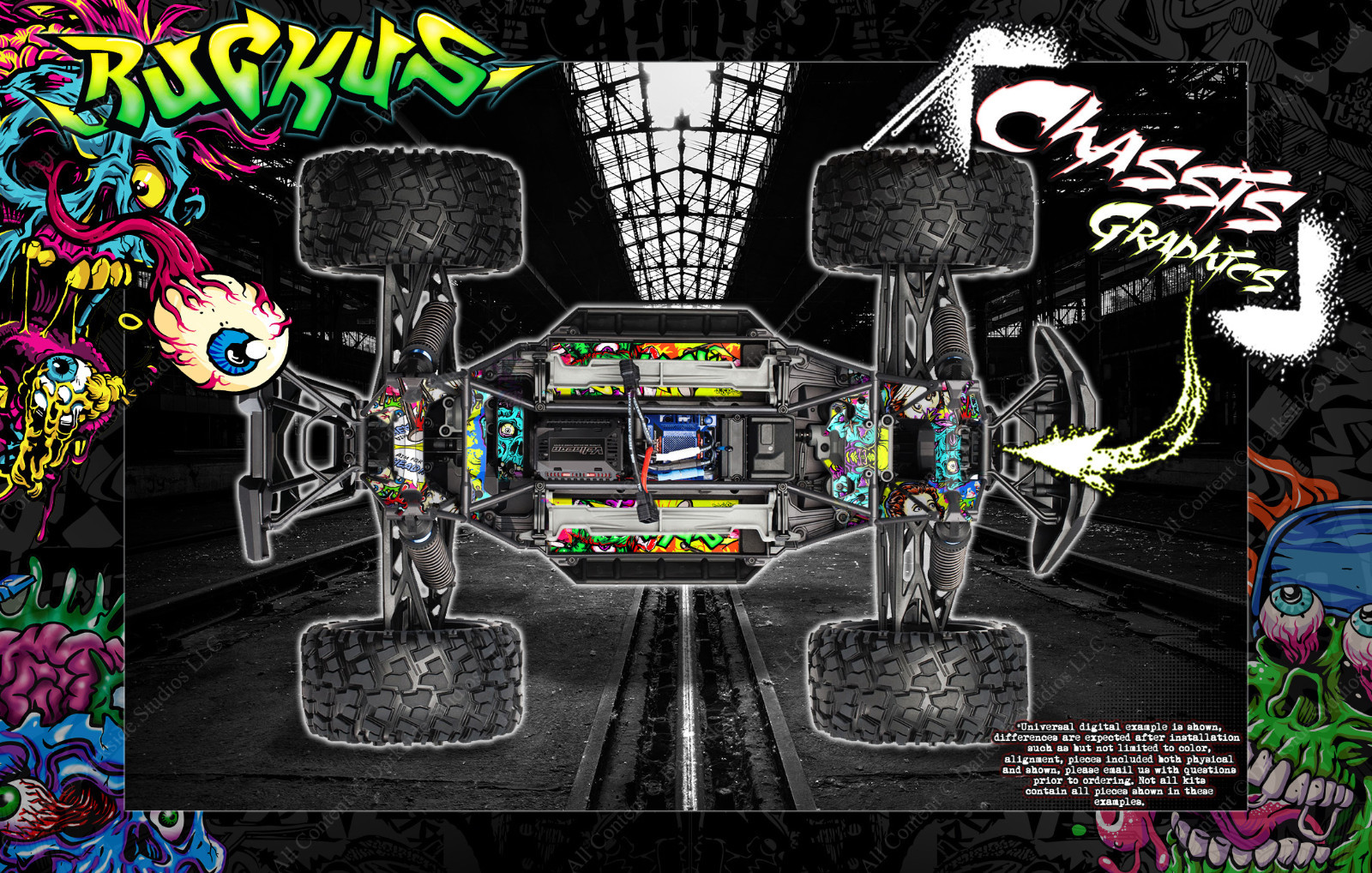 'RUCKUS' DECALS GRAPHICS WRAP FITS RAXXAS XMAXX HOP UP CHASSIS