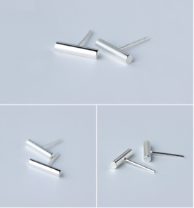 Solid 925 Sterling Silver Round Bar Stick Stud Earrings 
