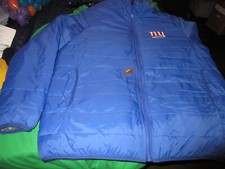 EUC NFL NEW YORK GIANTS MENS REVERSIBLE LIGHTWEIGHT PUFFER JACKET BLUE/GRAY LG