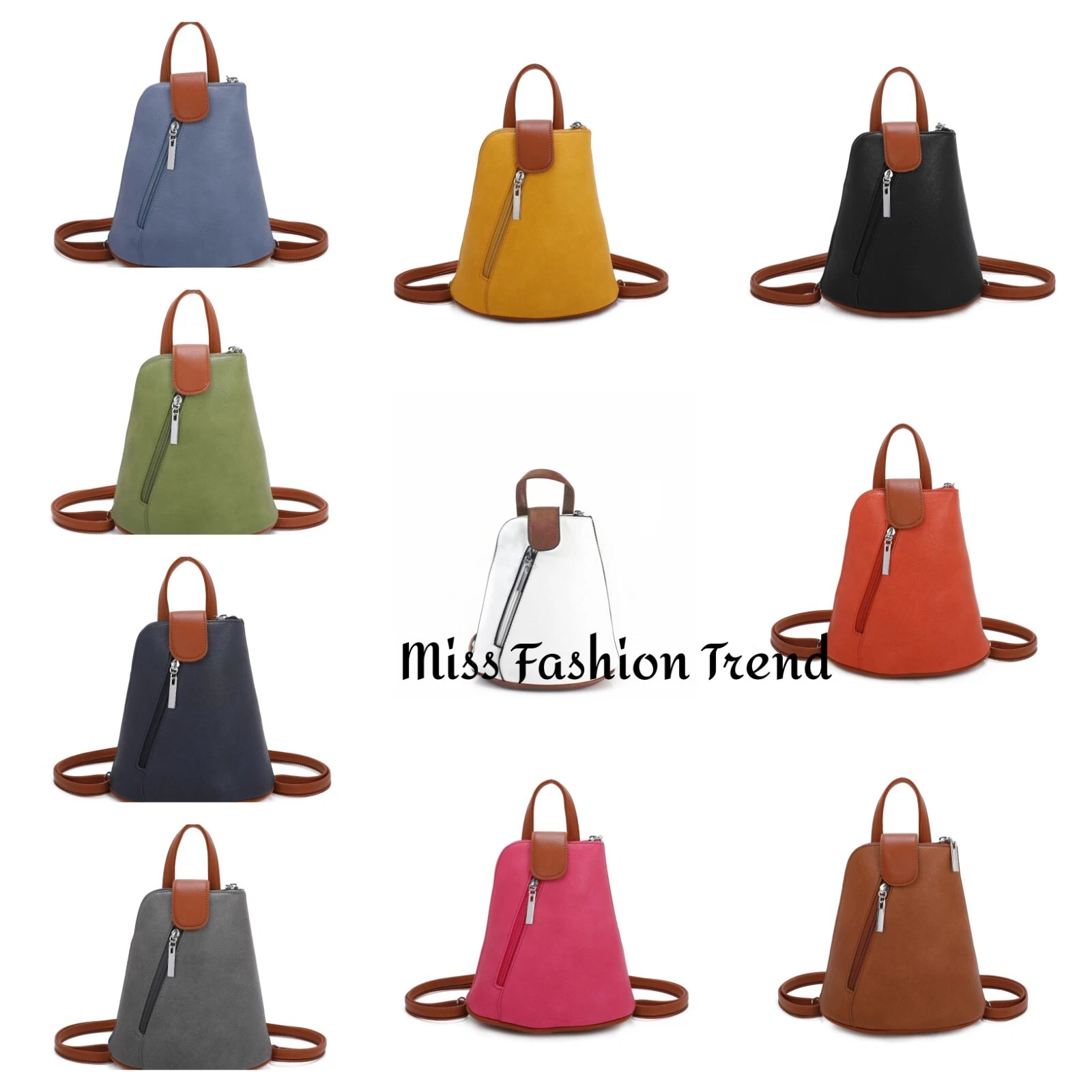 Ladies Zipped Pocket Grab Handle Girls small Triangular Fashion Backpack