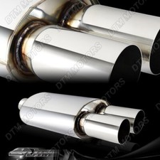 3 Dual Tip T-304 Stainless Steel 2.5 Inlet Weld-on Muffler Exhaust Universal 3 Dual Tip T-304 Stainless Steel 2.5 Inlet Weld-on Muffler Exhaust Universal