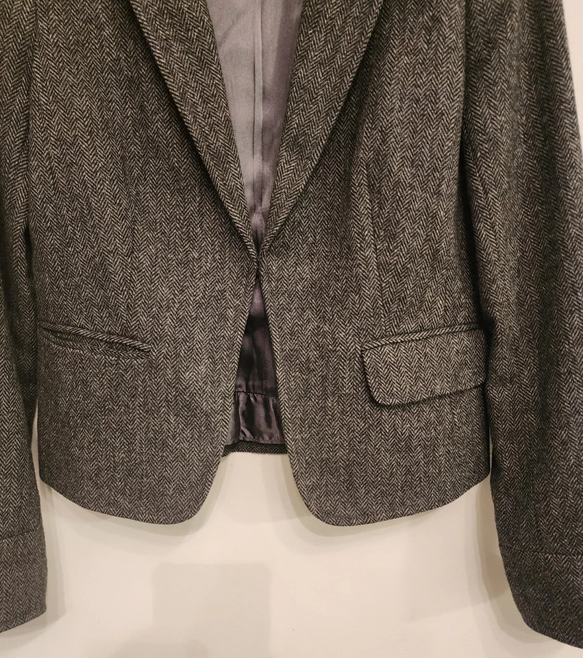 J. Blazer Crew para mujer 100 % lana espiga talla 8 gris carrera preppy Foto 3 de 4